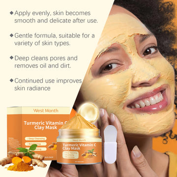 West&Month 150g Turmeric Vitamin C Clay Mask Exfoliating Facial Clean Pores Remove Blackhead Improve Dullness Nourish Face Mask