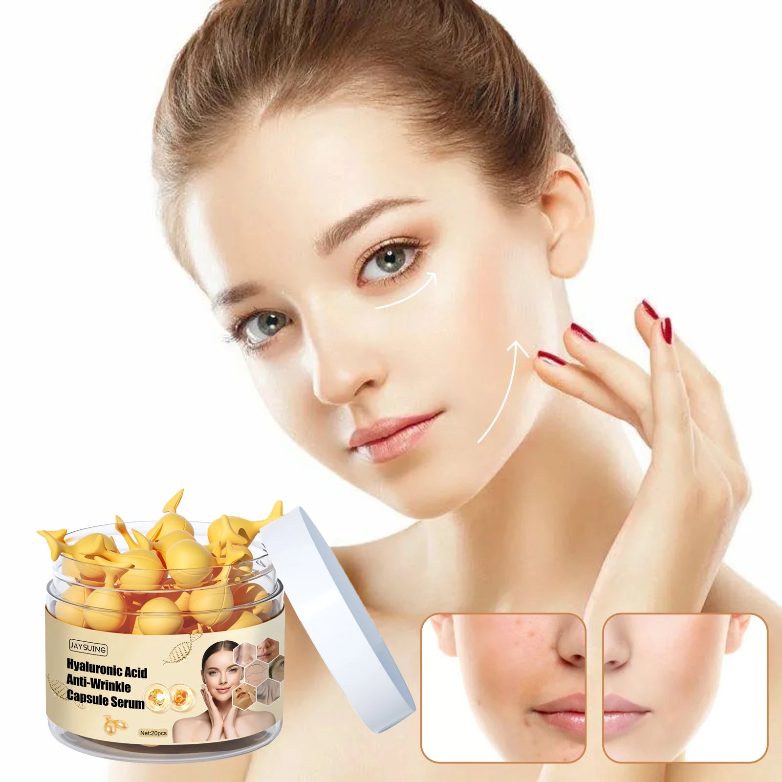 Hyaluronic Acid Anti-Aging Night Face Essence Daily Line Smoothing Skin Care Treatment Fine Lines Anti-Wrinkle Capsule Serum