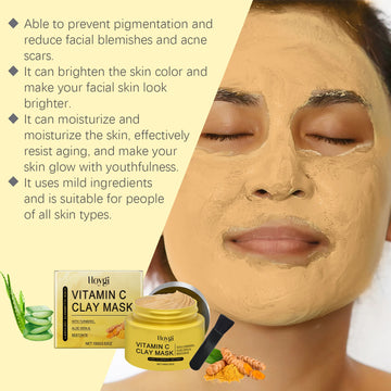 Hoygi 100g Turmeric Clay Mask Vitamin C Cleansing Face Shrink Pores Oil Control Exfoliating Facial Skin Moisturizing Face Mask
