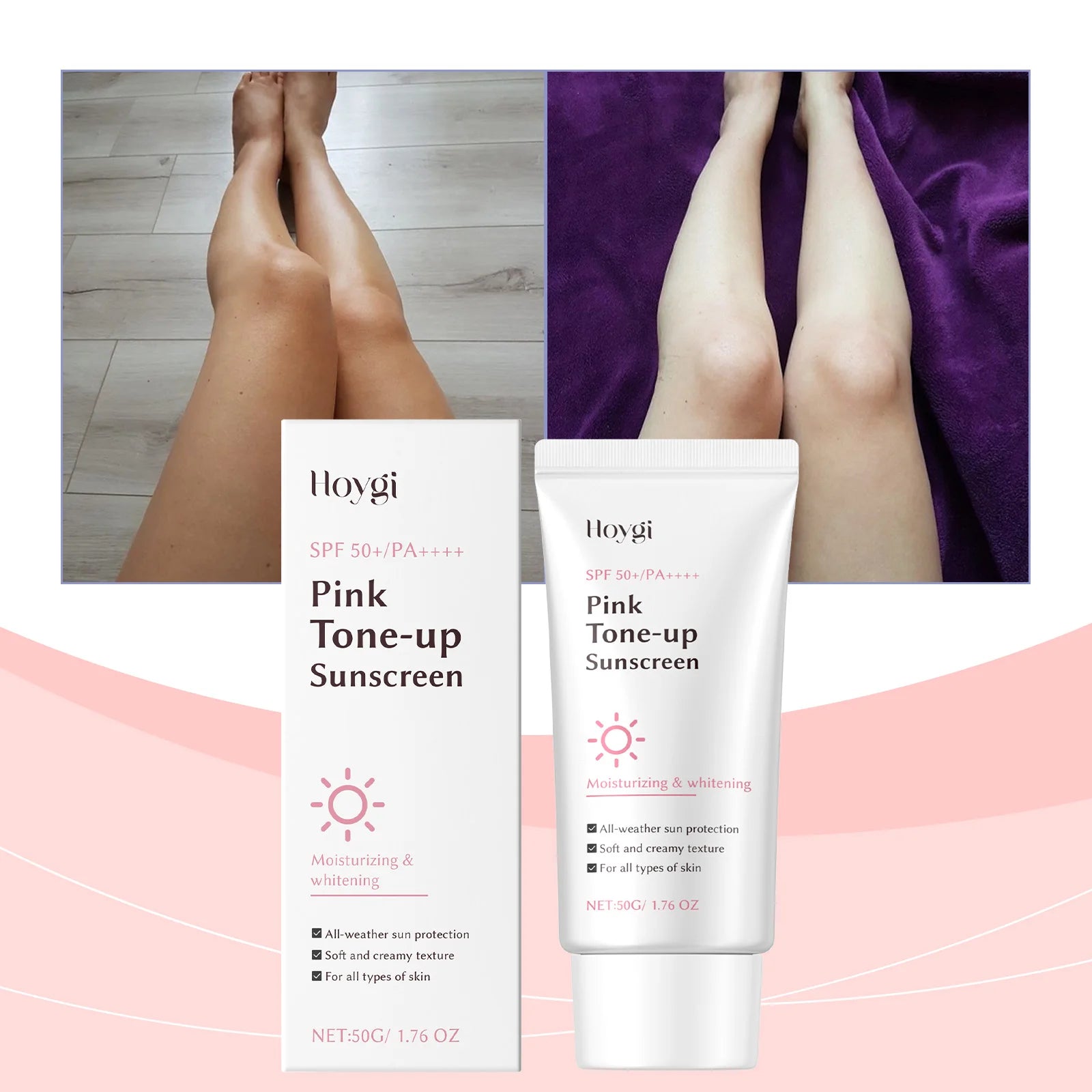 Hoygi Pink Brightening Sunscreen Cream - Lightweight Moisturizing UVA/UVB Protection, Daily Non-Greasy Face & Body Shield