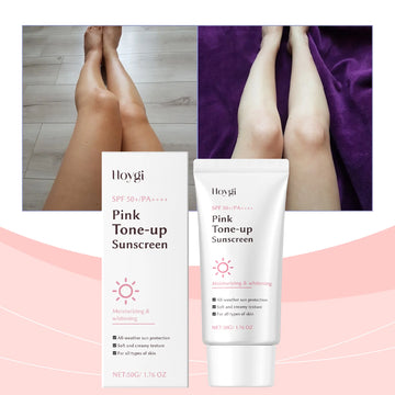 Hoygi Pink Brightening Sunscreen Cream - Lightweight Moisturizing UVA/UVB Protection, Daily Non-Greasy Face & Body Shield